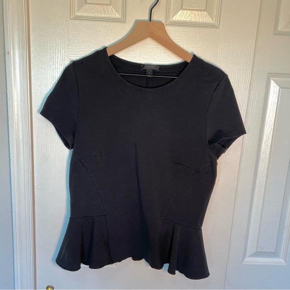 J Crew Black Short Sleeved Peplum Top Size Medium - Picture 1 of 5